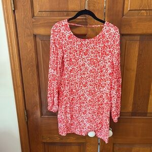 Billabong XS Red and White floral dress, long sleeve dress , super comfortable